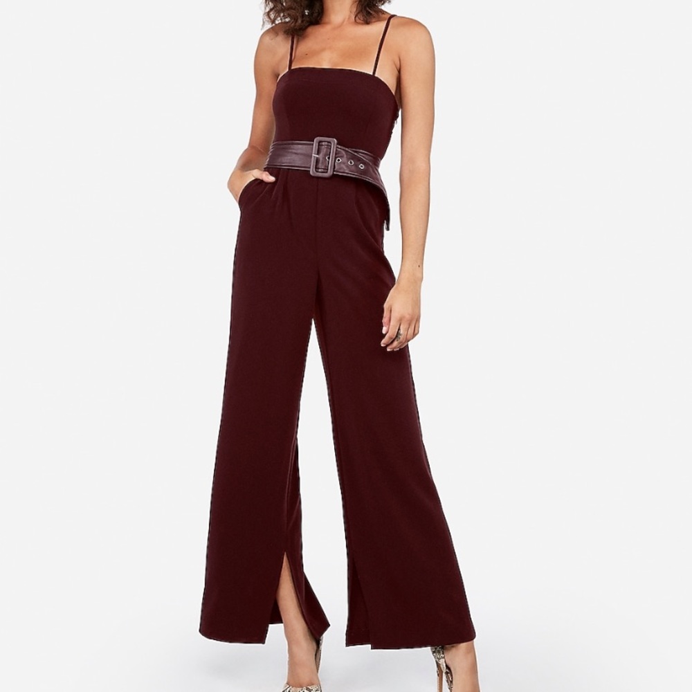 Express Maroon jumpsuit with belt